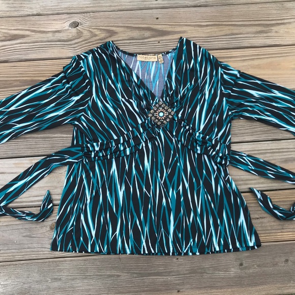 Notations Women Blouse Top Shirt With Fabric Belt - Picture 4 of 8